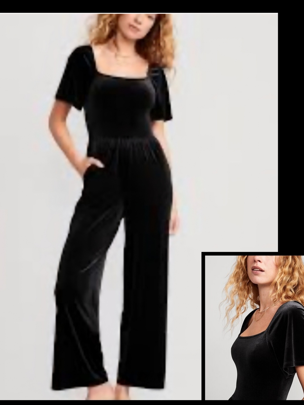 Old Navy Dark Gray/Black Velvet Wide-Leg Jumpsuit, Flutter Sleeves & Pockets XL